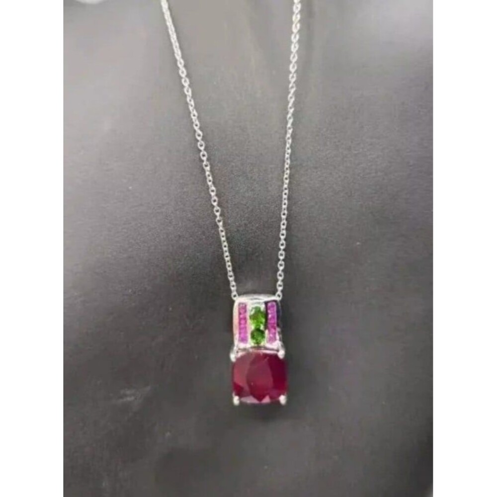 Niassa Ruby and Chrome Diopside Pendant Necklace 20 Inches in Platinum Over 925